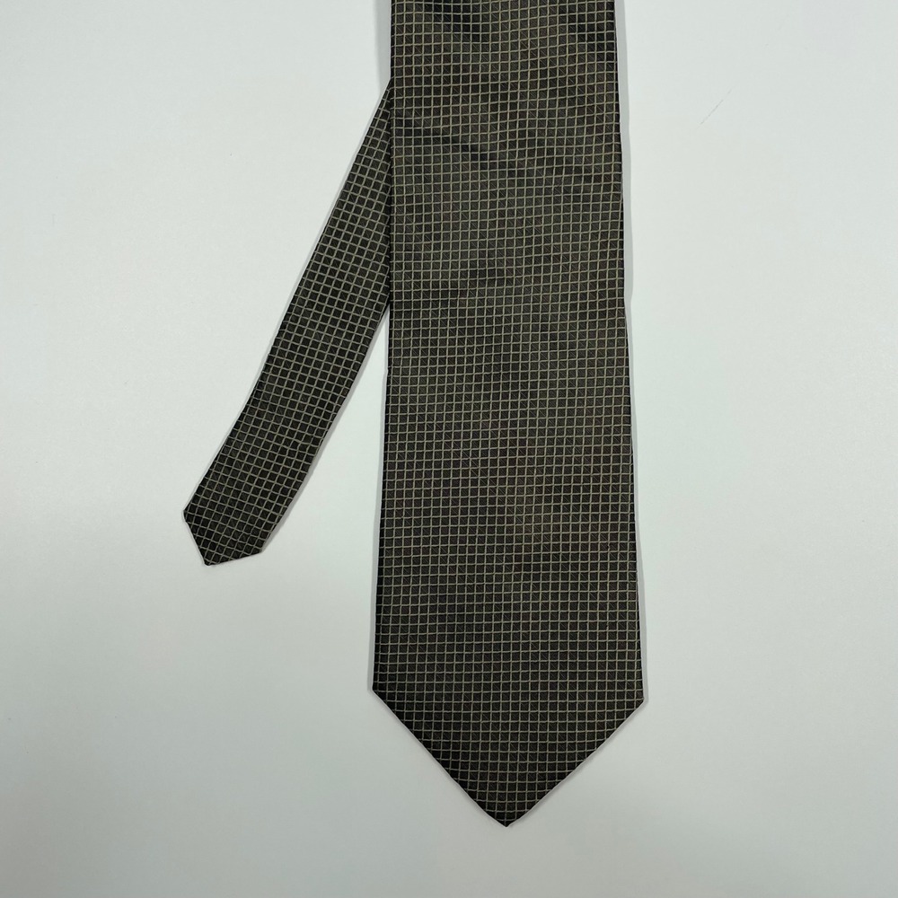 Daniel Craig Grey Taupe Grid Check Italian Silk Necktie Mens One Size